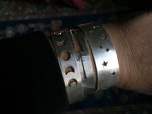 Load image into Gallery viewer, Handcut Sterling Silver Stars and Moon Cuff Bracelet