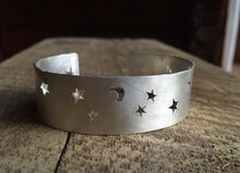 Load image into Gallery viewer, Handcut Sterling Silver Stars and Moon Cuff Bracelet