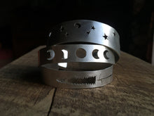 Load image into Gallery viewer, Handcut Sterling Silver Stars and Moon Cuff Bracelet