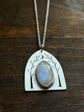 Load image into Gallery viewer, Rainbow Moonstone River Wood Cathedral Necklace