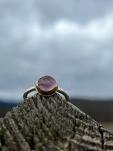 Load image into Gallery viewer, Maine watermelon tourmaline ring with 14k gold bezel on sterling band