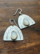 Load image into Gallery viewer, Arched Trees Sterling Silver Earrings with Rosecut White Moonstones