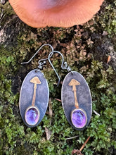 Load image into Gallery viewer, Keum-boo Golden Teacher Mushroom Earrings with Maine Amethyst