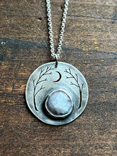 Load image into Gallery viewer, Made to order Grey Star Sapphire River Wood Necklace With Waxing Crescent Moon #1