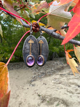 Load image into Gallery viewer, Keum-boo Golden Teacher Mushroom Earrings with Maine Amethyst