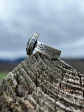 Load image into Gallery viewer, Green labradorite with tree silhouette band ring