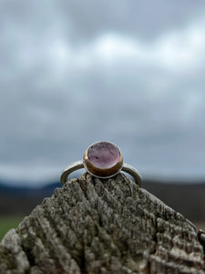 Maine watermelon tourmaline ring with 14k gold bezel on sterling band