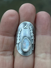 Load image into Gallery viewer, Made To Order In The Pines Saddle Ring with Rosecut Rainbow Moonstone Ring