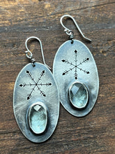 Load image into Gallery viewer, Aquamarine and Sterling Silver Snowflake Earrings