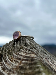 Maine watermelon tourmaline ring with 14k gold bezel on sterling band