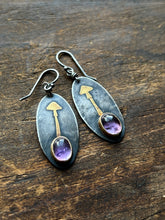 Load image into Gallery viewer, Keum-boo Golden Teacher Mushroom Earrings with Maine Amethyst