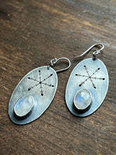 Load image into Gallery viewer, Sterling Silver Snowflake Earrings with Rainbow Moonstone