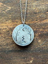 Load image into Gallery viewer, Grey Star Sapphire River Wood Necklace With Waxing Crescent Moon #2