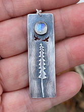 Load image into Gallery viewer, Silver Night Bird Necklace with Rainbow Moonstone

