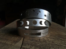 Load image into Gallery viewer, Handcut Sterling Silver Stars and Moon Cuff Bracelet
