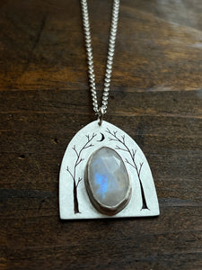Rainbow Moonstone River Wood Cathedral Necklace