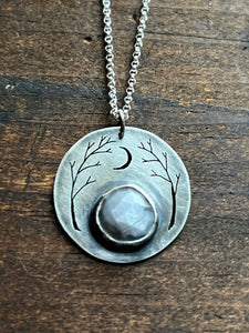 Made to order Grey Star Sapphire River Wood Necklace With Waxing Crescent Moon #1