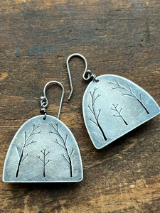 Arched Trees Sterling Silver Earrings with Rosecut Orange Kyanite