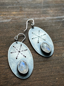 Sterling Silver Snowflake Earrings with Rainbow Moonstone