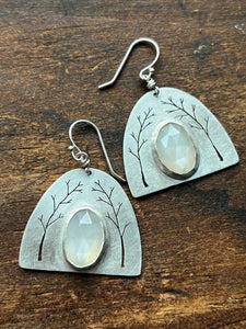 Arched Trees Sterling Silver Earrings with Rosecut White Moonstones