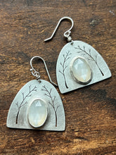 Load image into Gallery viewer, Arched Trees Sterling Silver Earrings with Rosecut White Moonstones
