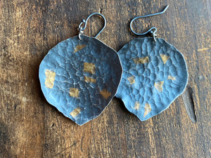 Gold-Flecked Aspen Leaf Earrings in 24K Gold and Silver