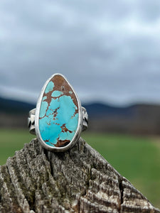 Sky cloud turquoise on a pine tree band ring