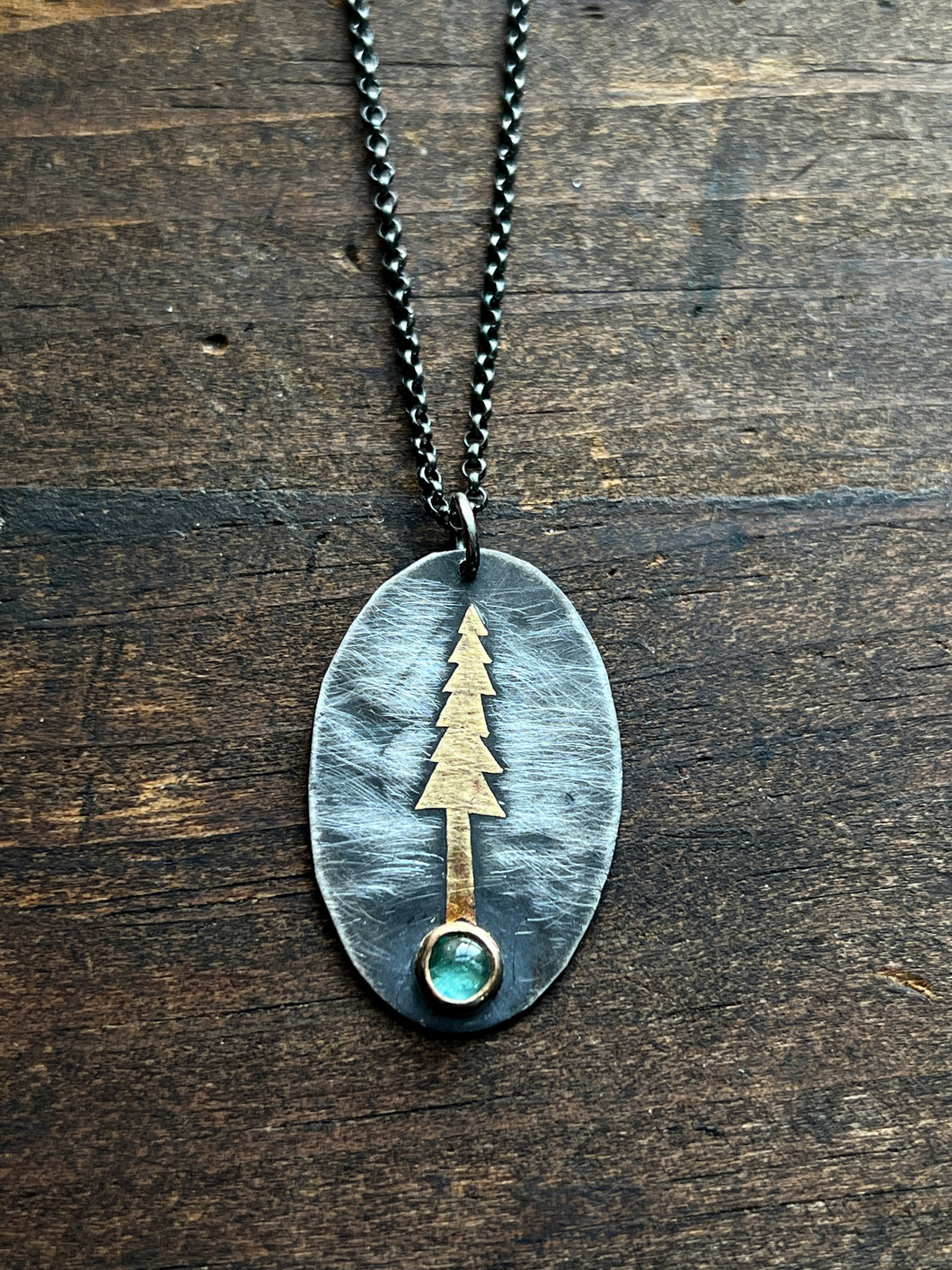 Keum-boo Golden Pine Tree and Green Maine Tourmaline Necklace