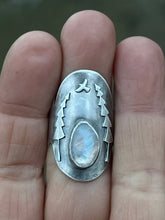 Load image into Gallery viewer, Made To Order In The Pines Saddle Ring with Rosecut Rainbow Moonstone Ring
