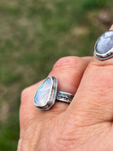 Load image into Gallery viewer, Rainbow moonstone with birch bark band ring

