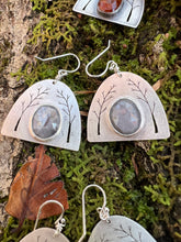 Load image into Gallery viewer, Arched Trees Sterling Silver Earrings with Rosecut Grey Star Sapphires
