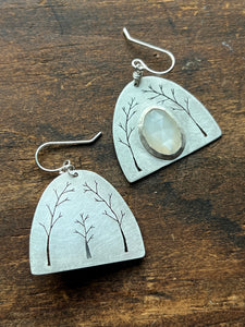 Arched Trees Sterling Silver Earrings with Rosecut White Moonstones