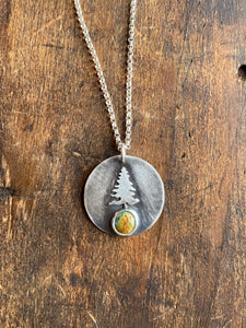 Sky Cloud Turquoise and Pine Tree Necklace
